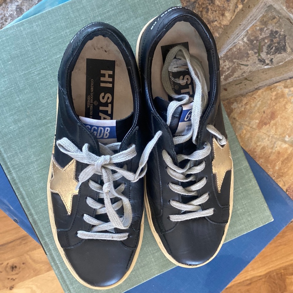 Golden Goose DB GGDB HI Star Black Gray Leather Sneakers 37/6.5-7 Venezia